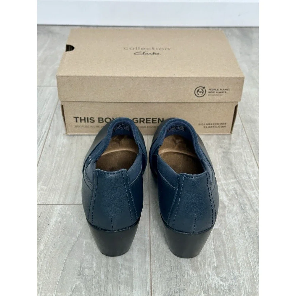 Clarks Navy Blue Leather & Suede Low Heel Loafers